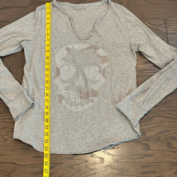 ZADIG & VOLTAIRE Tunisien Camo Strass Skull Henley Grey Size Medium - Picture 7 of 8